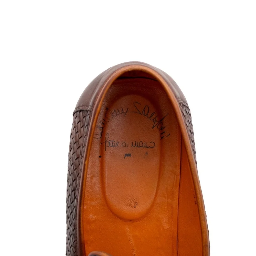 Santoni Woven Leather Loafers Mens US 10.5 UK 9.5 EU 44 Brown Handwoven